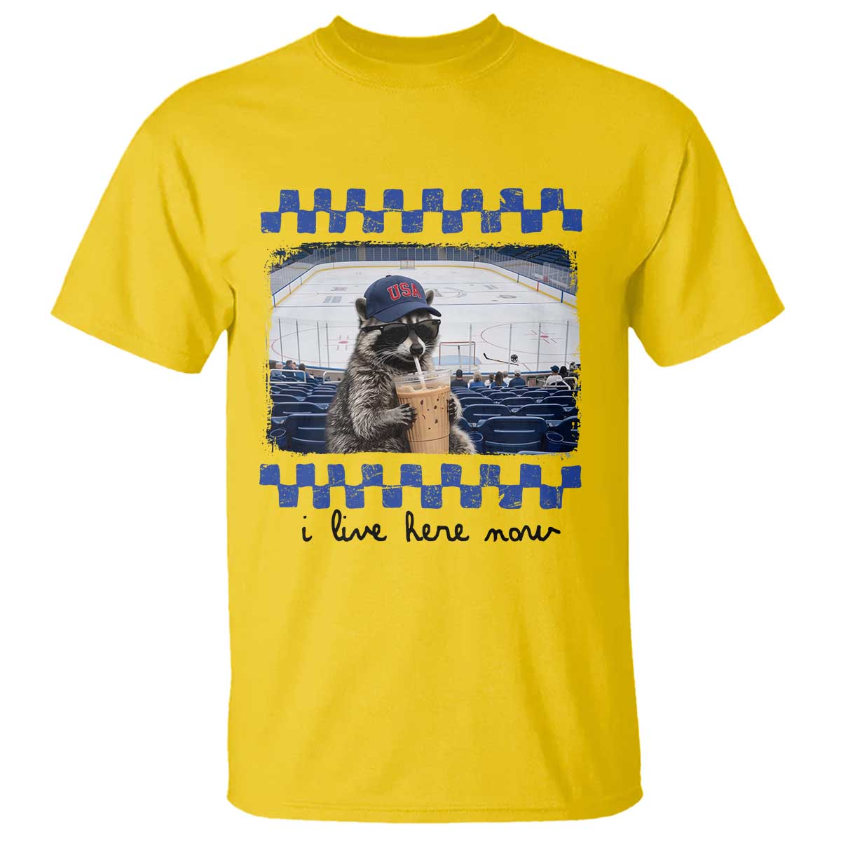 Hockey Mom Raccoon Iced Coffee T Shirt I Live Here Now