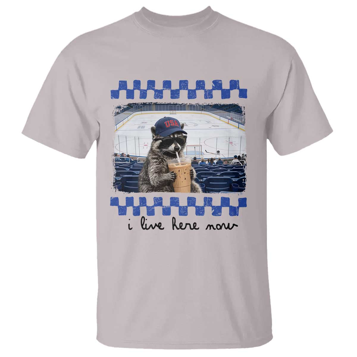 Hockey Mom Raccoon Iced Coffee T Shirt I Live Here Now
