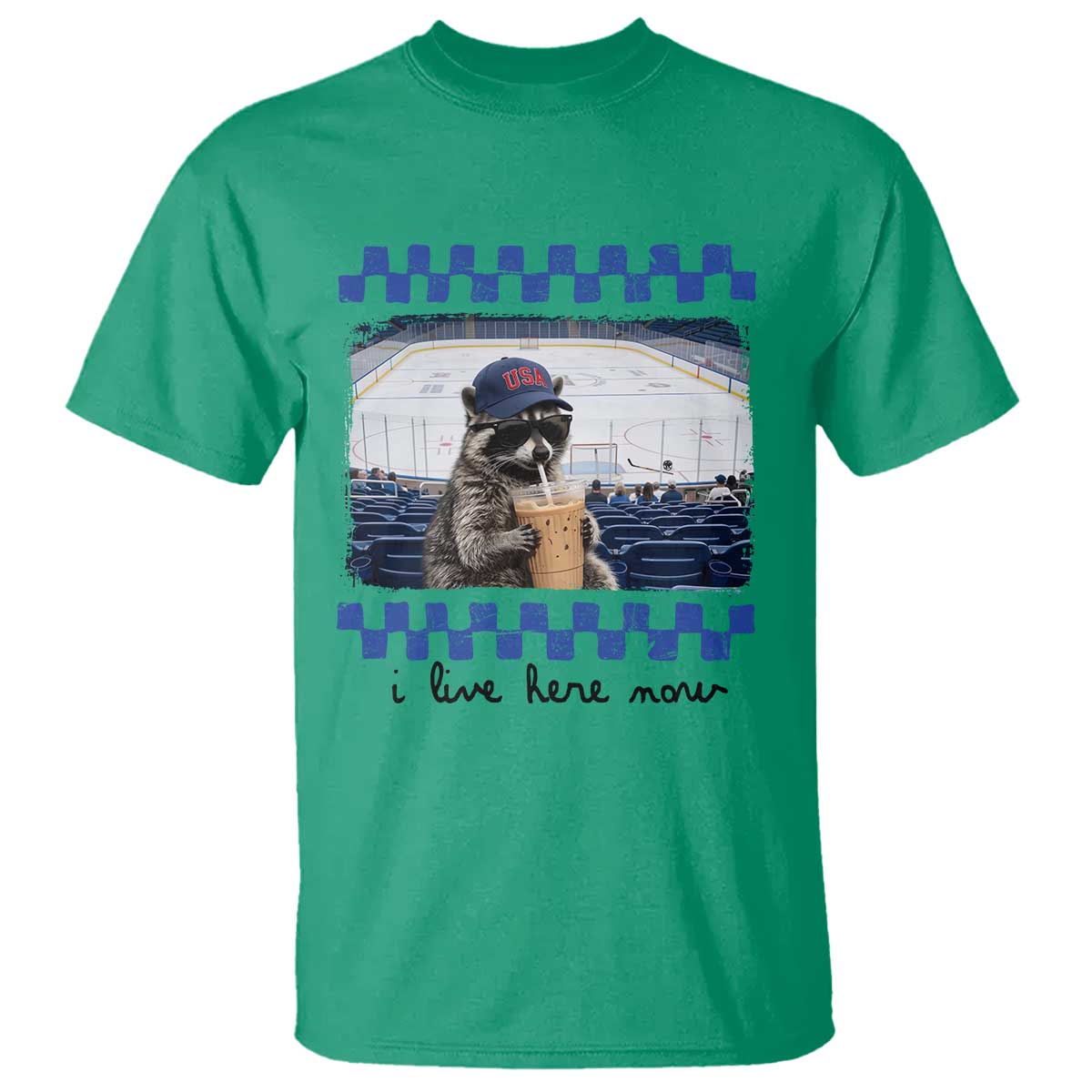 Hockey Mom Raccoon Iced Coffee T Shirt I Live Here Now