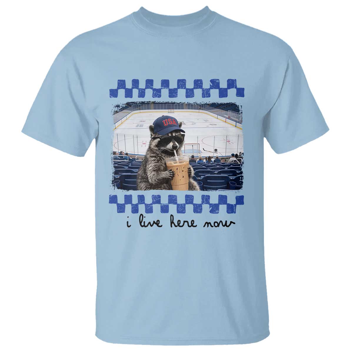 Hockey Mom Raccoon Iced Coffee T Shirt I Live Here Now