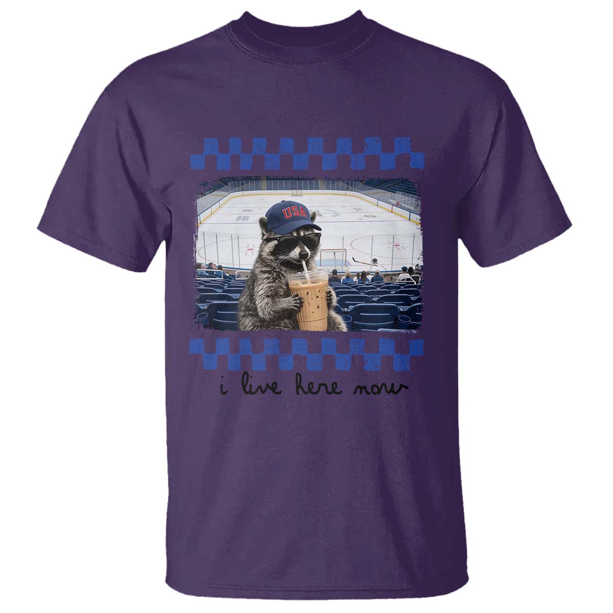Hockey Mom Raccoon Iced Coffee T Shirt I Live Here Now