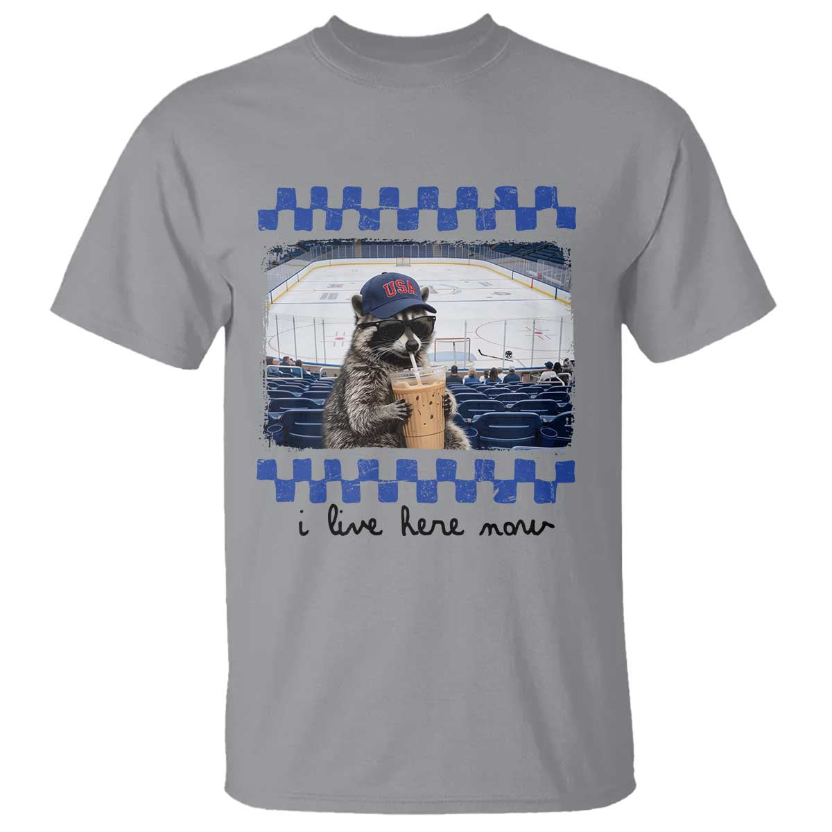 Hockey Mom Raccoon Iced Coffee T Shirt I Live Here Now