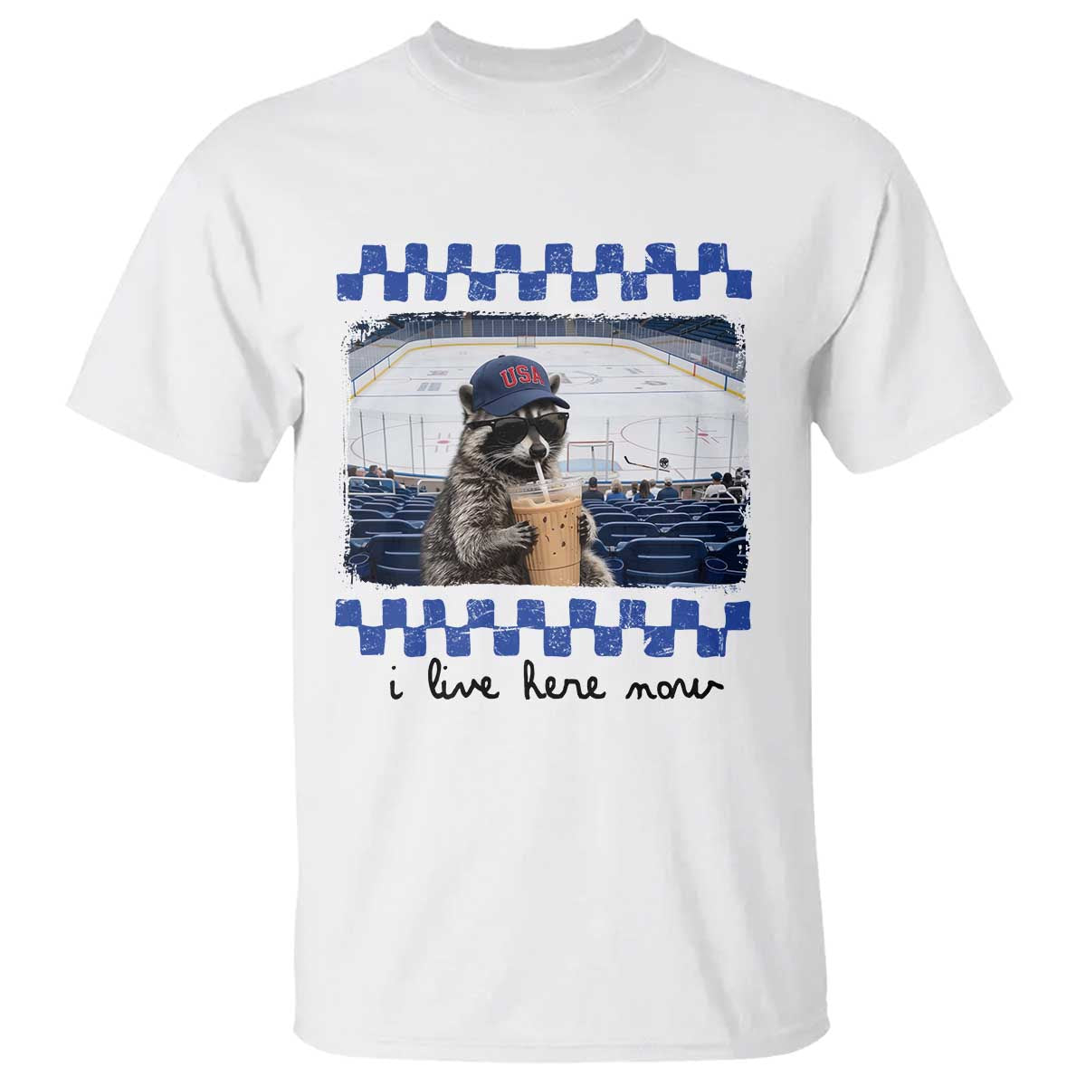 Hockey Mom Raccoon Iced Coffee T Shirt I Live Here Now