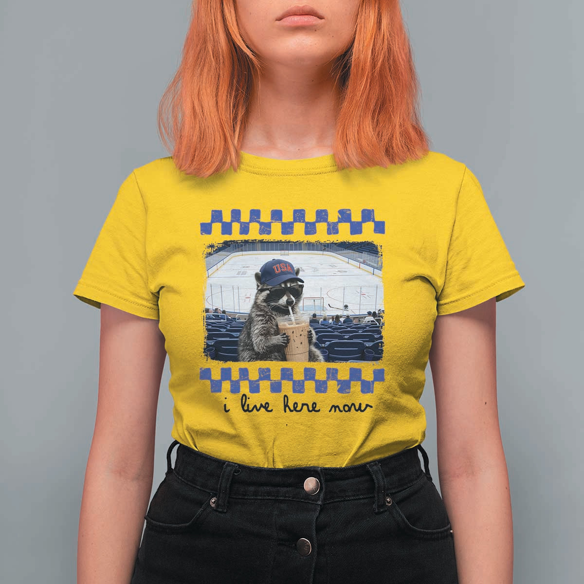 Hockey Mom Raccoon Iced Coffee T Shirt For Women I Live Here Now
