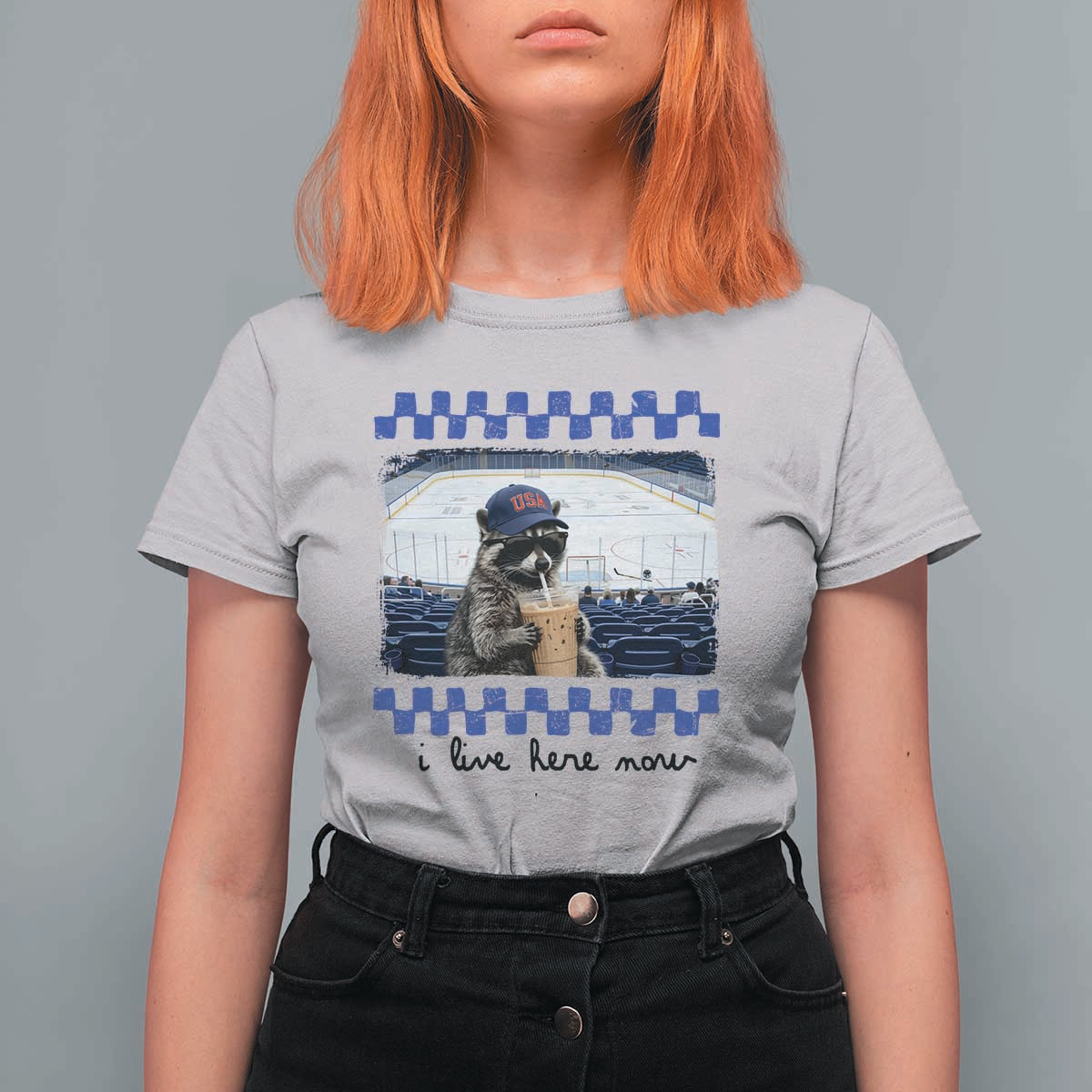 Hockey Mom Raccoon Iced Coffee T Shirt For Women I Live Here Now