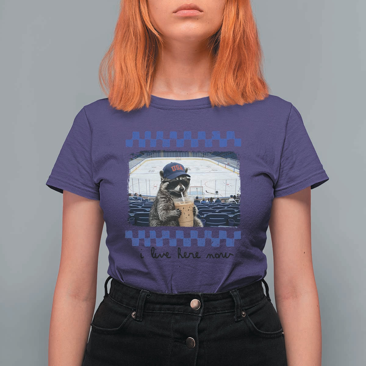 Hockey Mom Raccoon Iced Coffee T Shirt For Women I Live Here Now