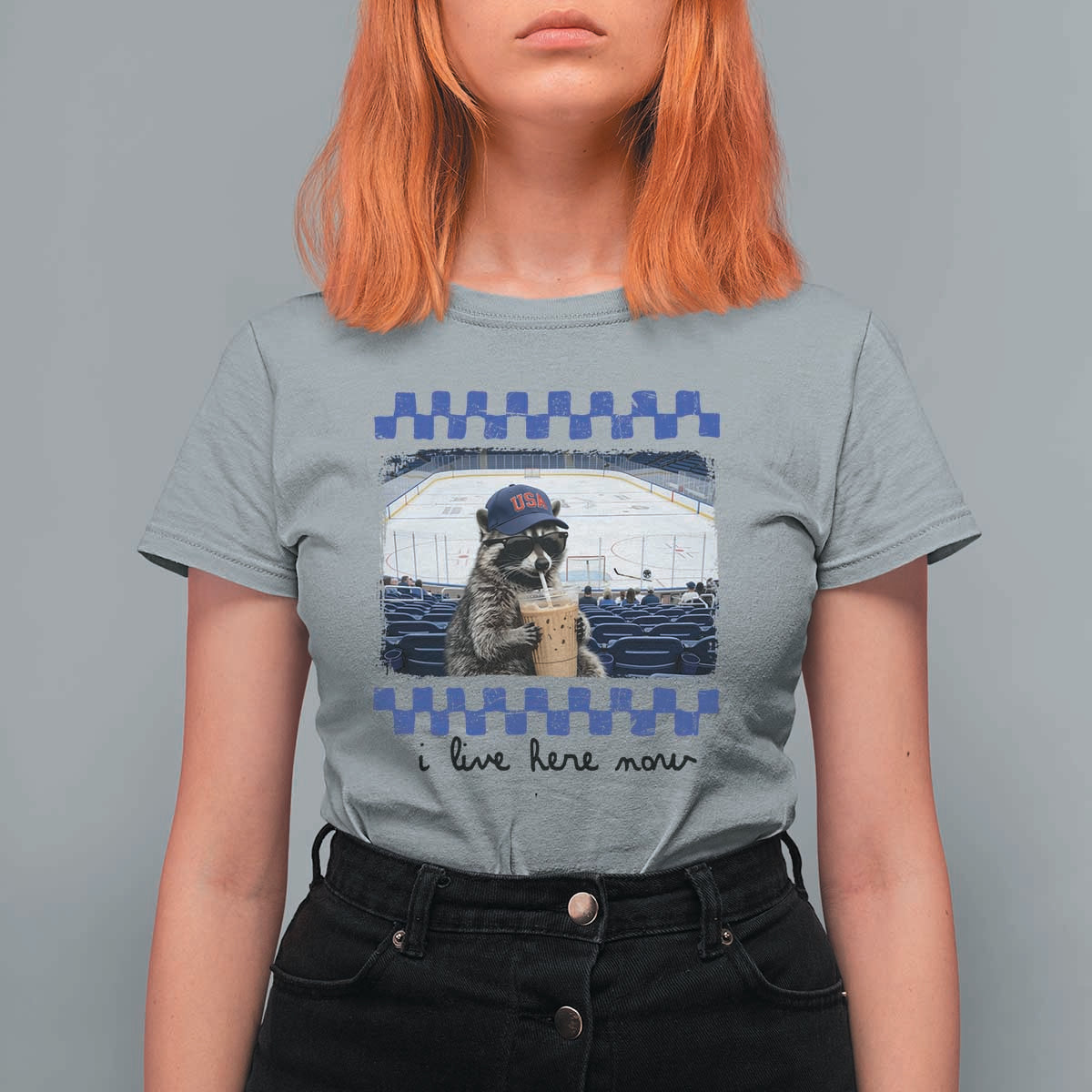 Hockey Mom Raccoon Iced Coffee T Shirt For Women I Live Here Now