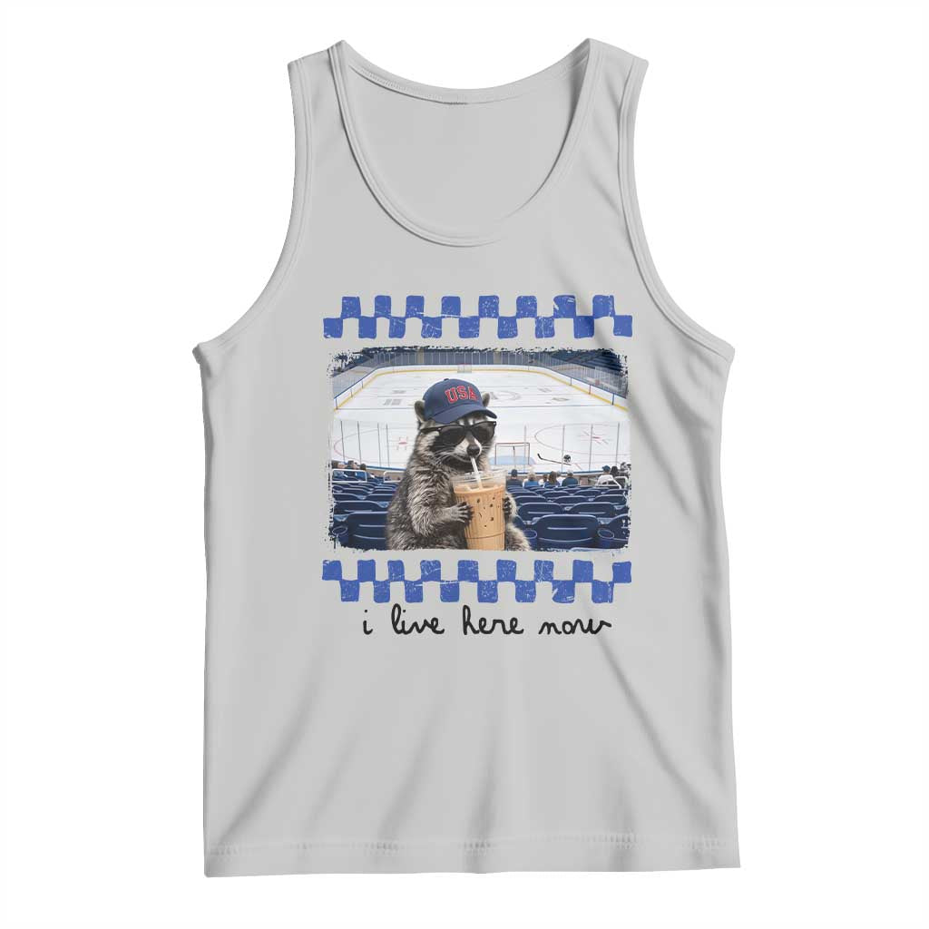 Hockey Mom Raccoon Iced Coffee Tank Top I Live Here Now