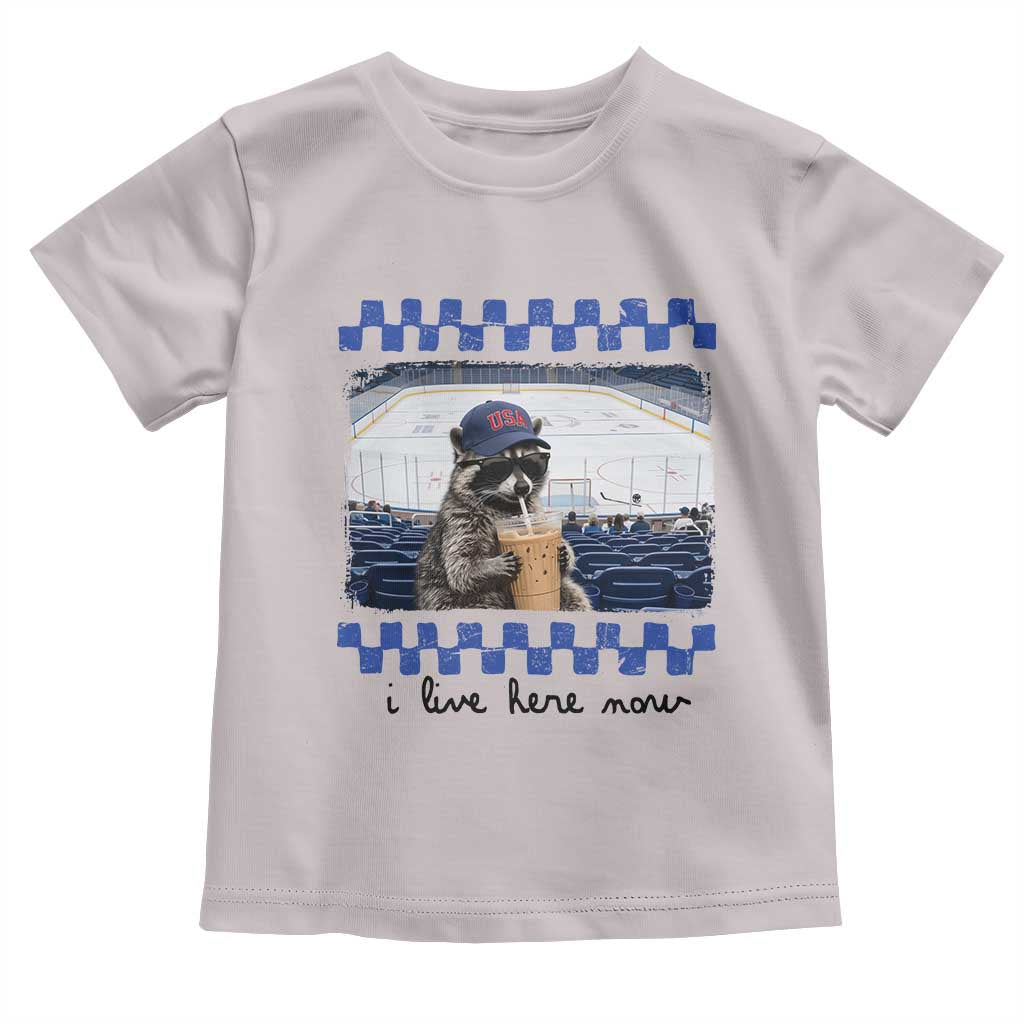 Hockey Mom Raccoon Iced Coffee Toddler T Shirt I Live Here Now