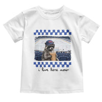 Hockey Mom Raccoon Iced Coffee Toddler T Shirt I Live Here Now