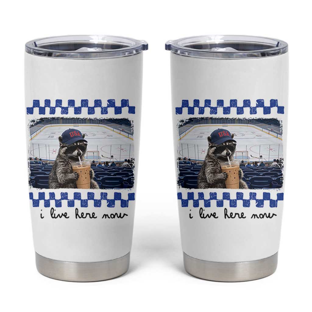 Hockey Mom Raccoon Iced Coffee Tumbler Cup I Live Here Now