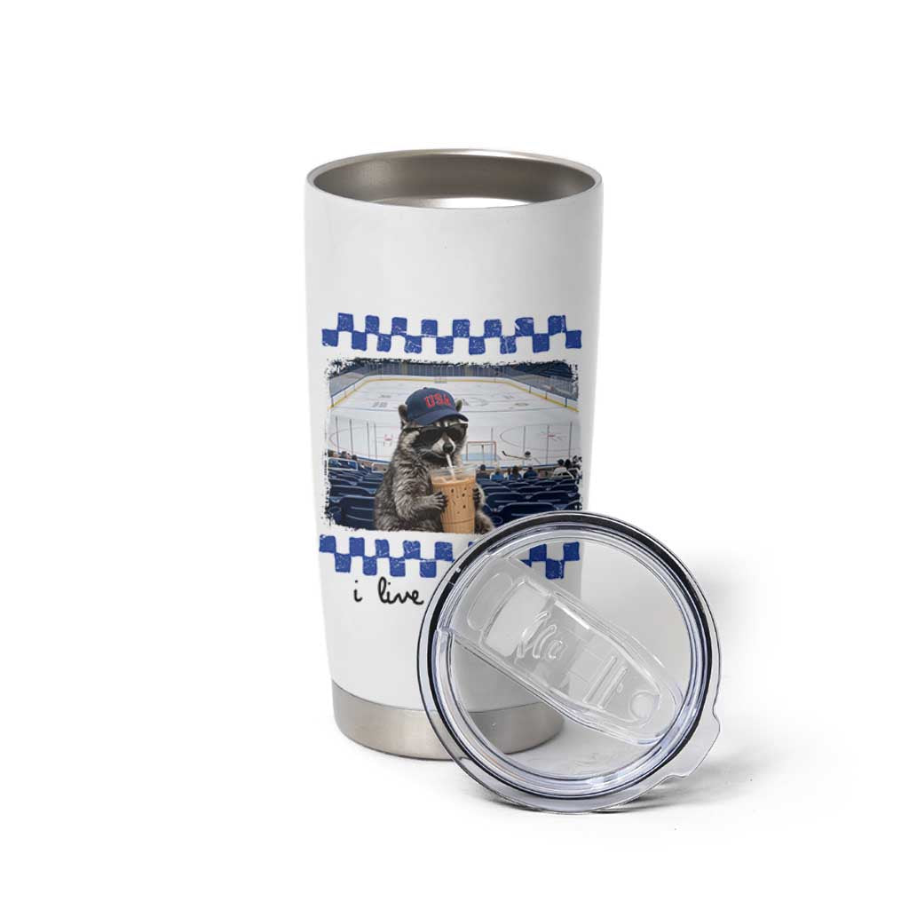 Hockey Mom Raccoon Iced Coffee Tumbler Cup I Live Here Now
