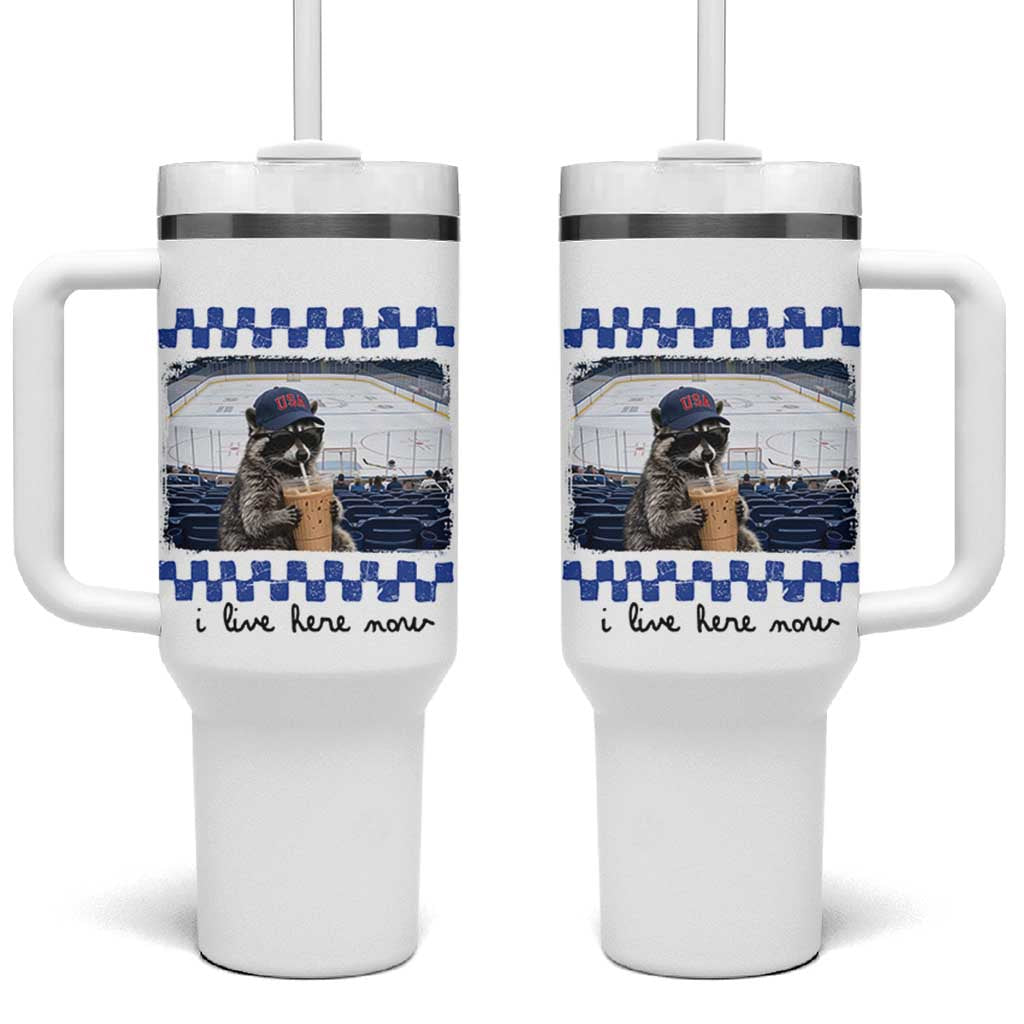 Hockey Mom Raccoon Iced Coffee Tumbler With Handle I Live Here Now