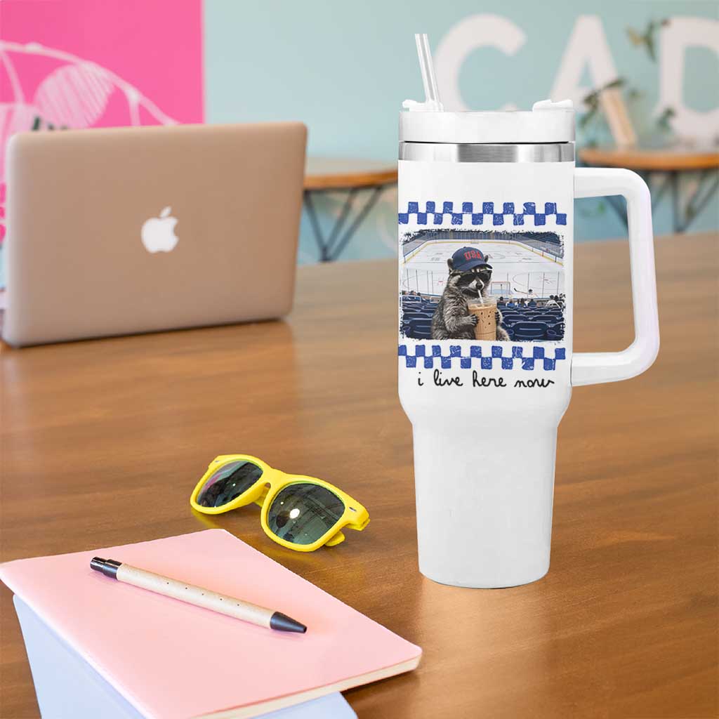Hockey Mom Raccoon Iced Coffee Tumbler With Handle I Live Here Now
