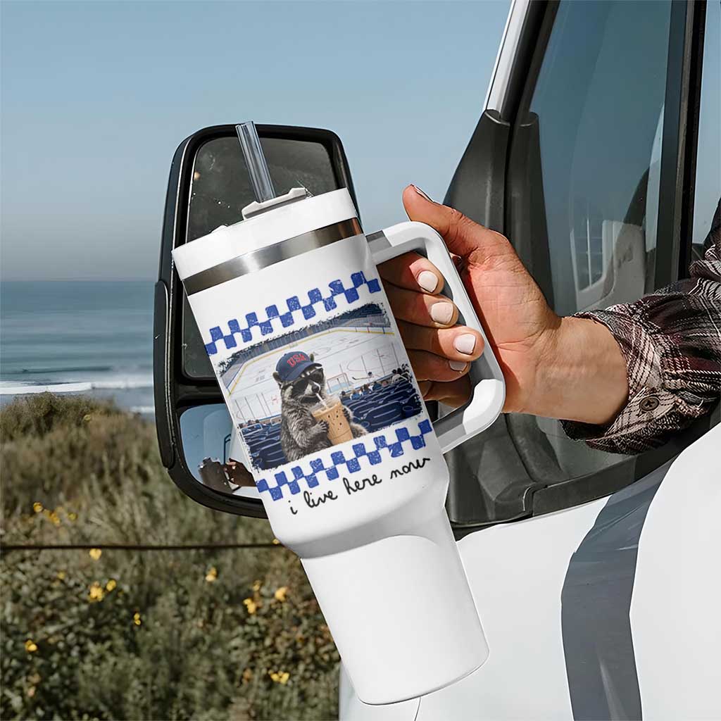 Hockey Mom Raccoon Iced Coffee Tumbler With Handle I Live Here Now