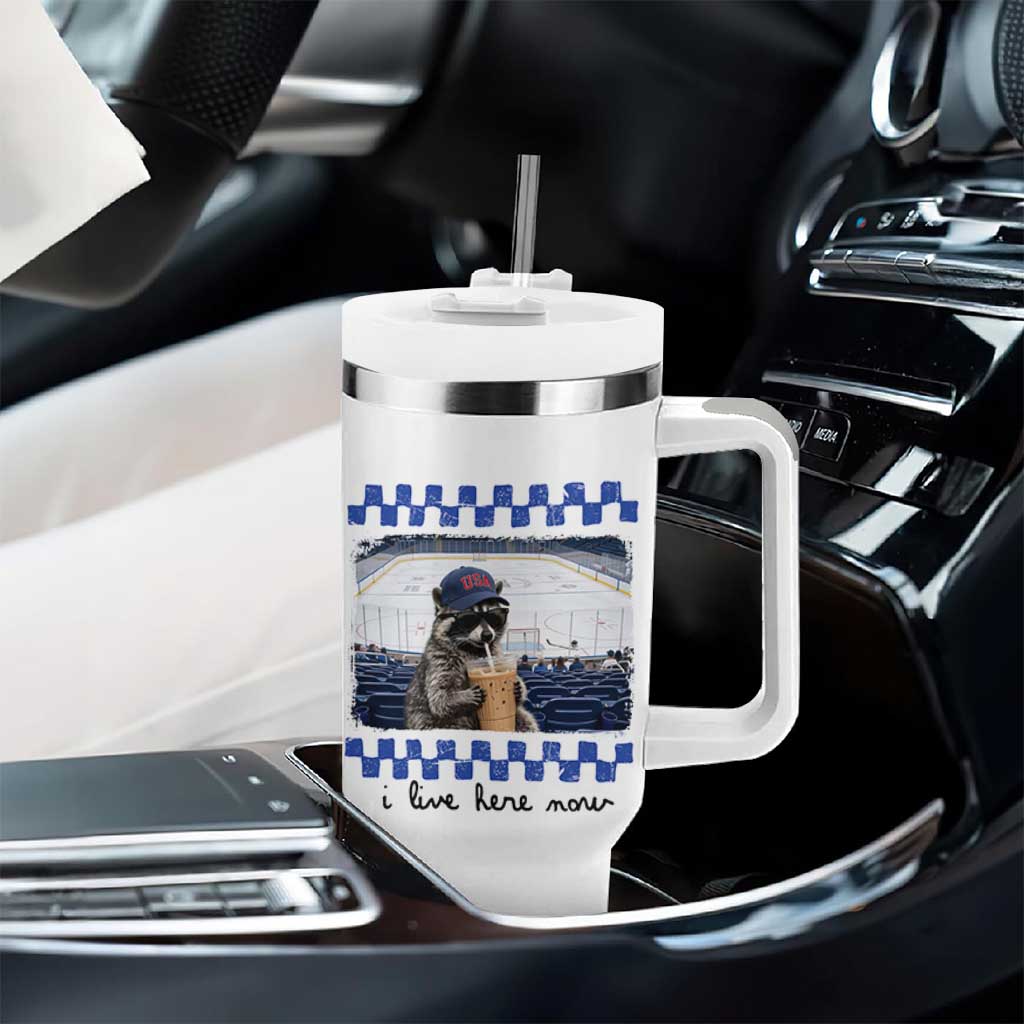 Hockey Mom Raccoon Iced Coffee Tumbler With Handle I Live Here Now