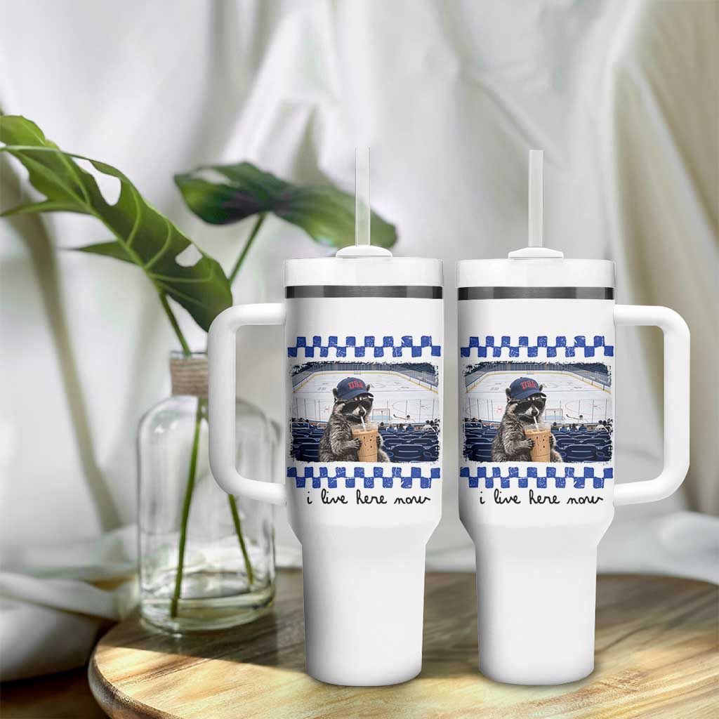 Hockey Mom Raccoon Iced Coffee Tumbler With Handle I Live Here Now