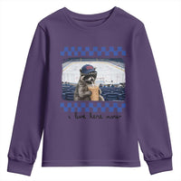 Hockey Mom Raccoon Iced Coffee Youth Sweatshirt I Live Here Now