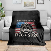 250 Years Faith and Freedom Christian Throw Blanket Jesus Hockey Player 4th of July American Flag