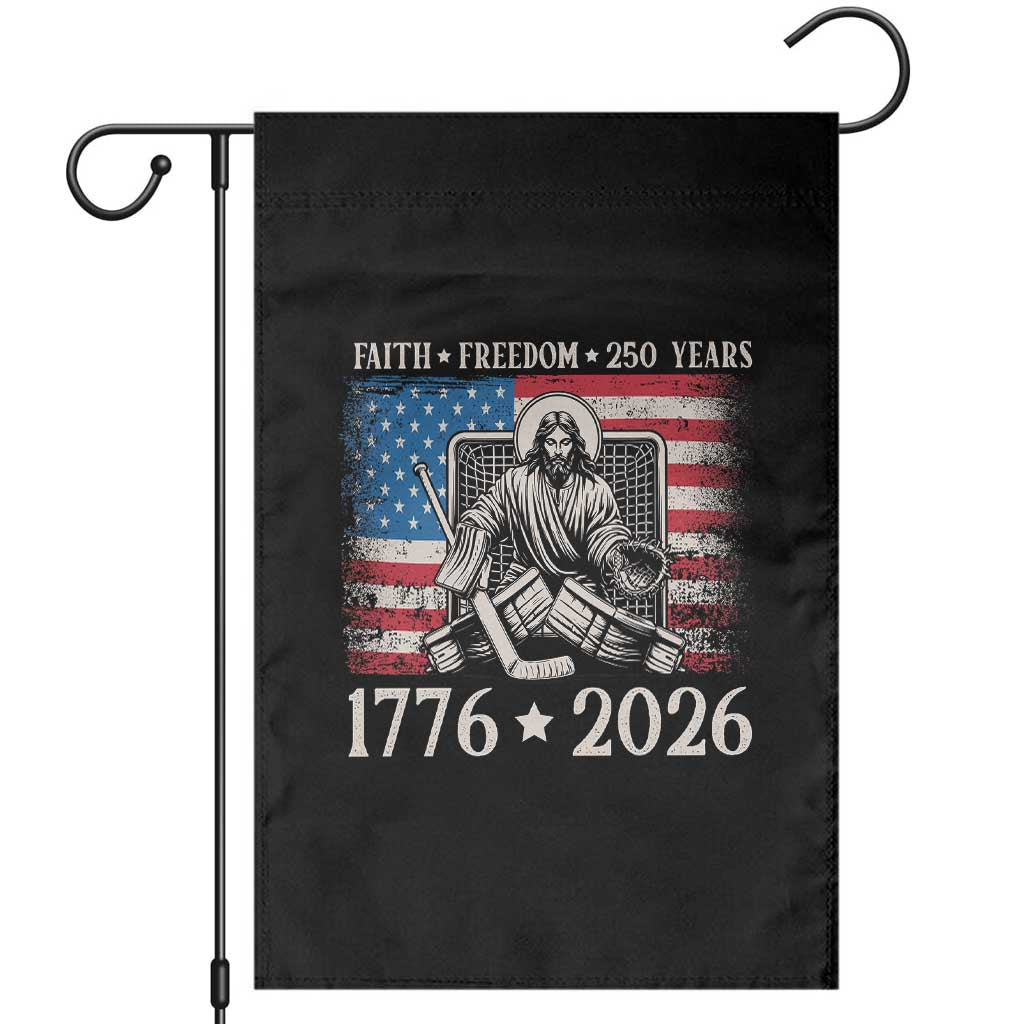 250 Years Faith and Freedom Christian Garden Flag Jesus Hockey Player 4th of July American Flag