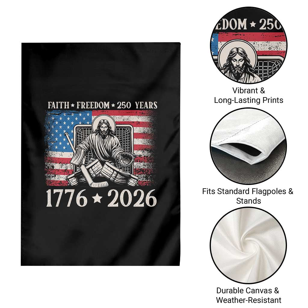 250 Years Faith and Freedom Christian Garden Flag Jesus Hockey Player 4th of July American Flag