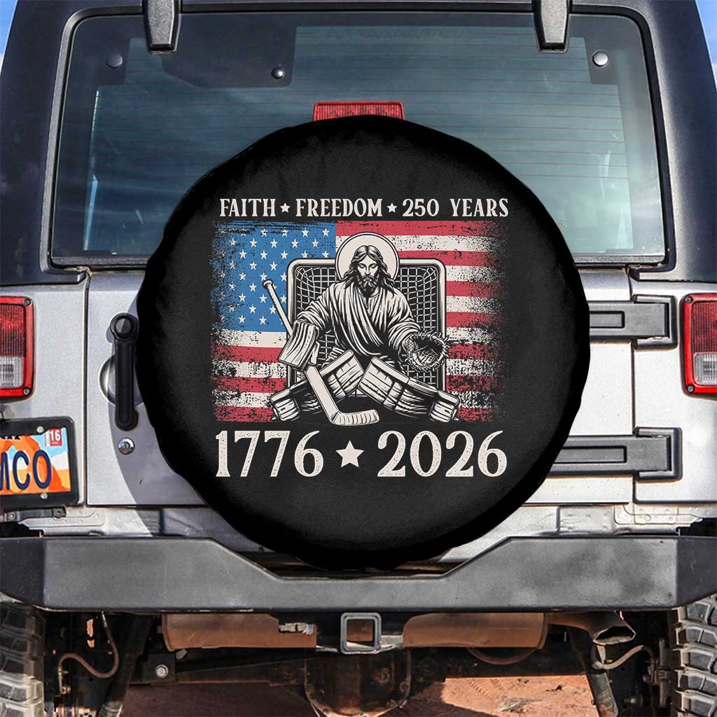 250 Years Faith and Freedom Christian Spare Tire Cover Jesus Hockey Player 4th of July American Flag
