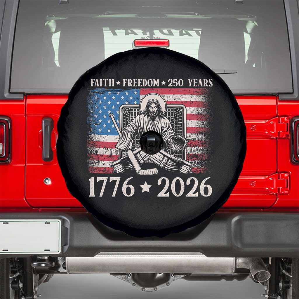 250 Years Faith and Freedom Christian Spare Tire Cover Jesus Hockey Player 4th of July American Flag