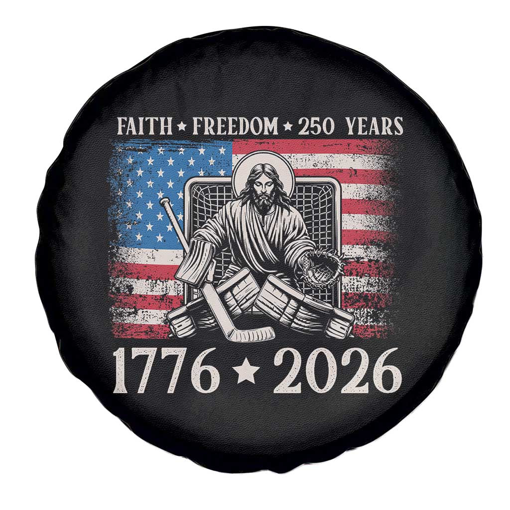 250 Years Faith and Freedom Christian Spare Tire Cover Jesus Hockey Player 4th of July American Flag