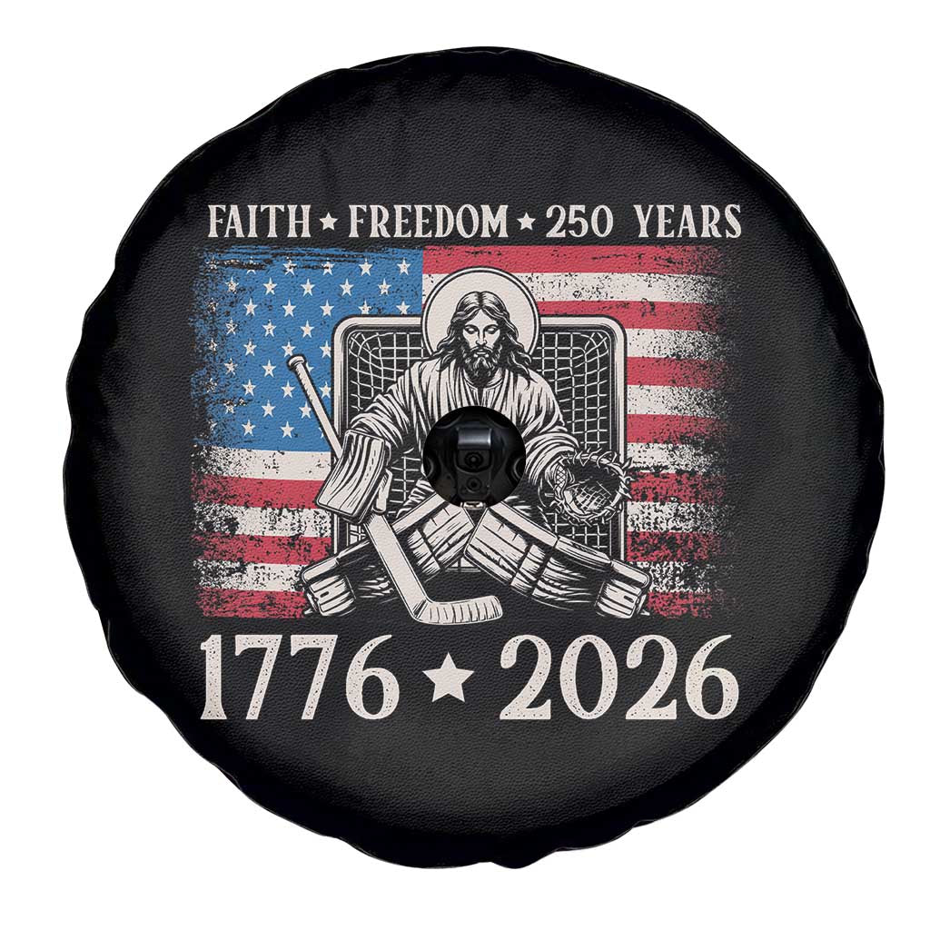 250 Years Faith and Freedom Christian Spare Tire Cover Jesus Hockey Player 4th of July American Flag