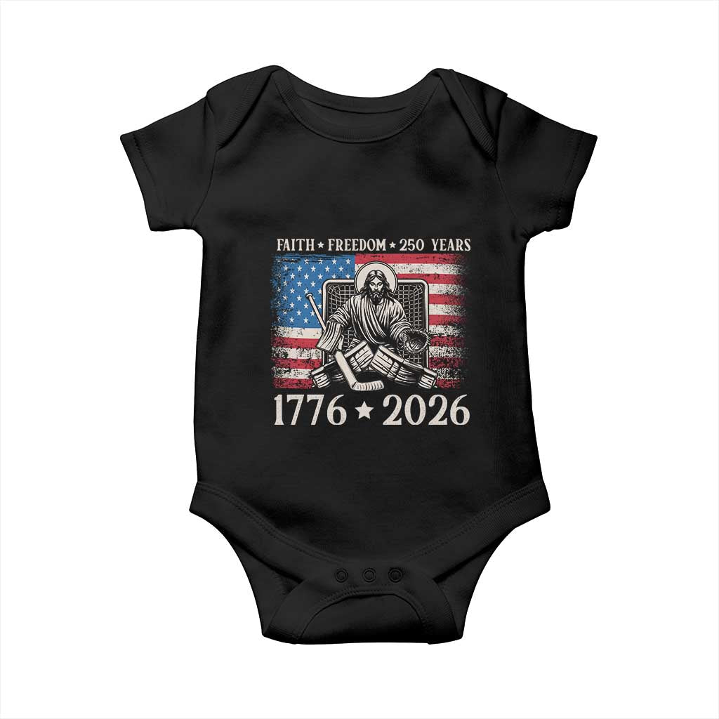 250 Years Faith and Freedom Christian Baby Onesie Jesus Hockey Player 4th of July American Flag