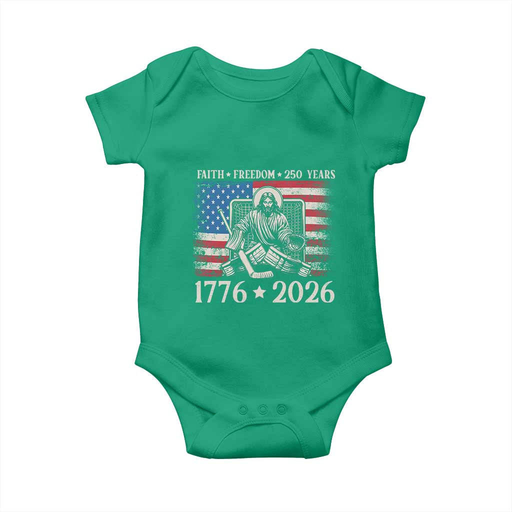 250 Years Faith and Freedom Christian Baby Onesie Jesus Hockey Player 4th of July American Flag