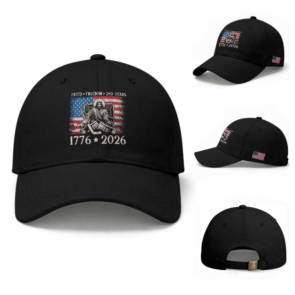 250 Years Faith and Freedom Christian Baseball Cap Jesus Hockey Player 4th of July American Flag