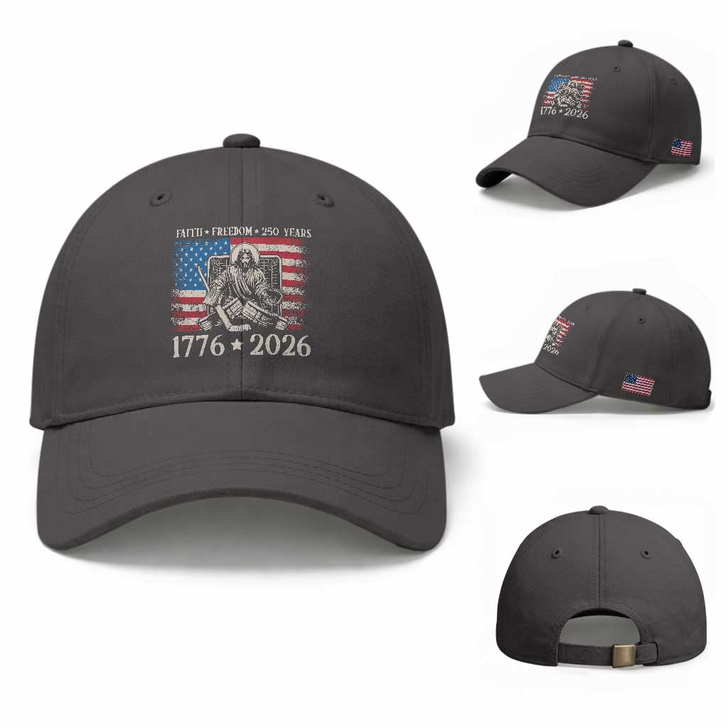 250 Years Faith and Freedom Christian Baseball Cap Jesus Hockey Player 4th of July American Flag