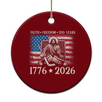 250 Years Faith and Freedom Christian Ceramic Ornament Jesus Hockey Player 4th of July American Flag