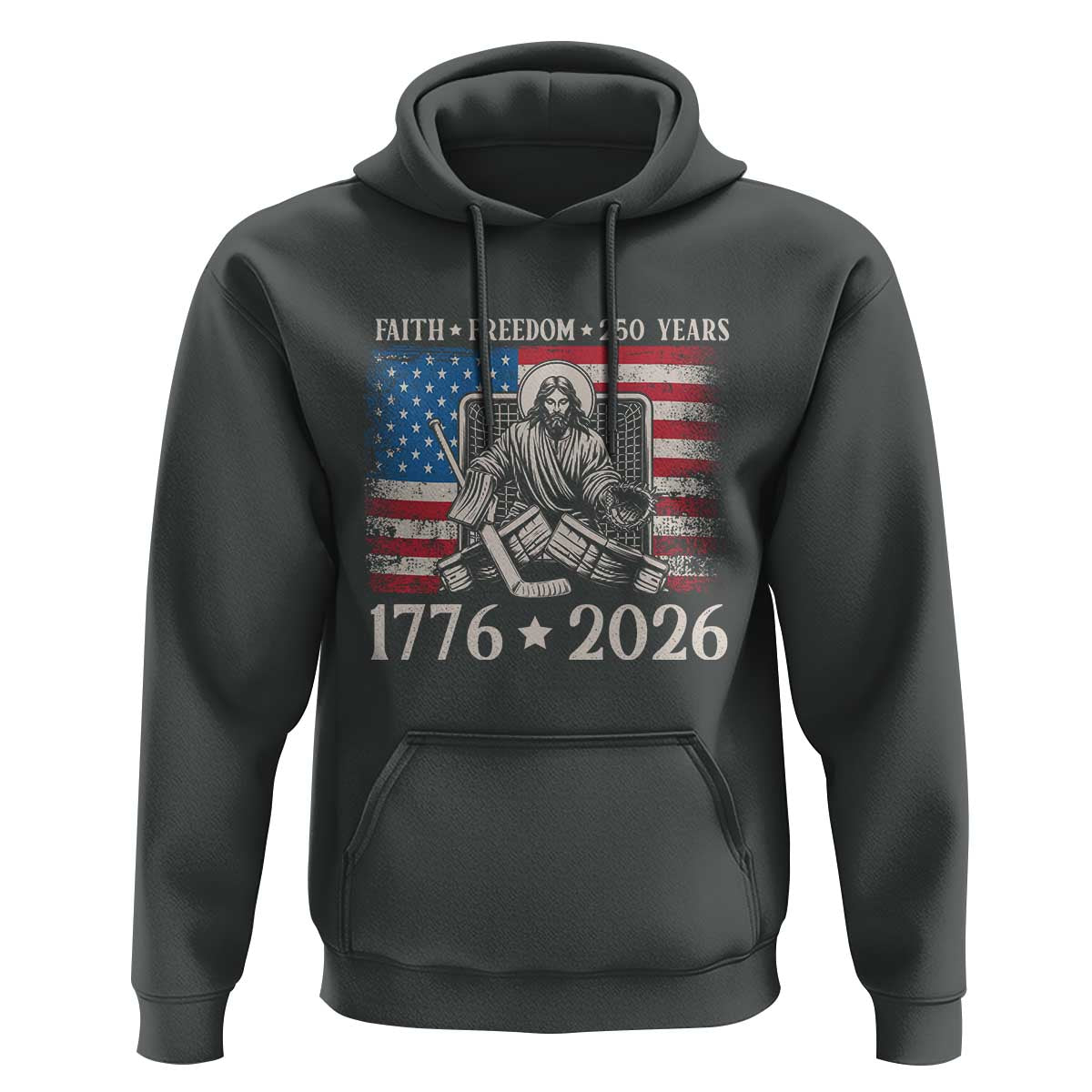 250 Years Faith and Freedom Christian Hoodie Jesus Hockey Player 4th of July American Flag