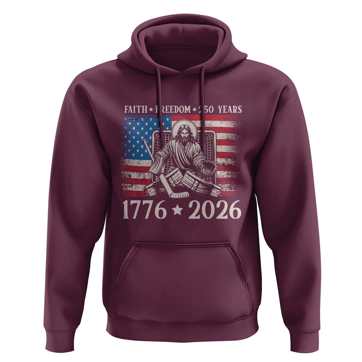 250 Years Faith and Freedom Christian Hoodie Jesus Hockey Player 4th of July American Flag