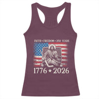 250 Years Faith and Freedom Christian Racerback Tank Top Jesus Hockey Player 4th of July American Flag