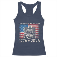 250 Years Faith and Freedom Christian Racerback Tank Top Jesus Hockey Player 4th of July American Flag