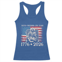 250 Years Faith and Freedom Christian Racerback Tank Top Jesus Hockey Player 4th of July American Flag