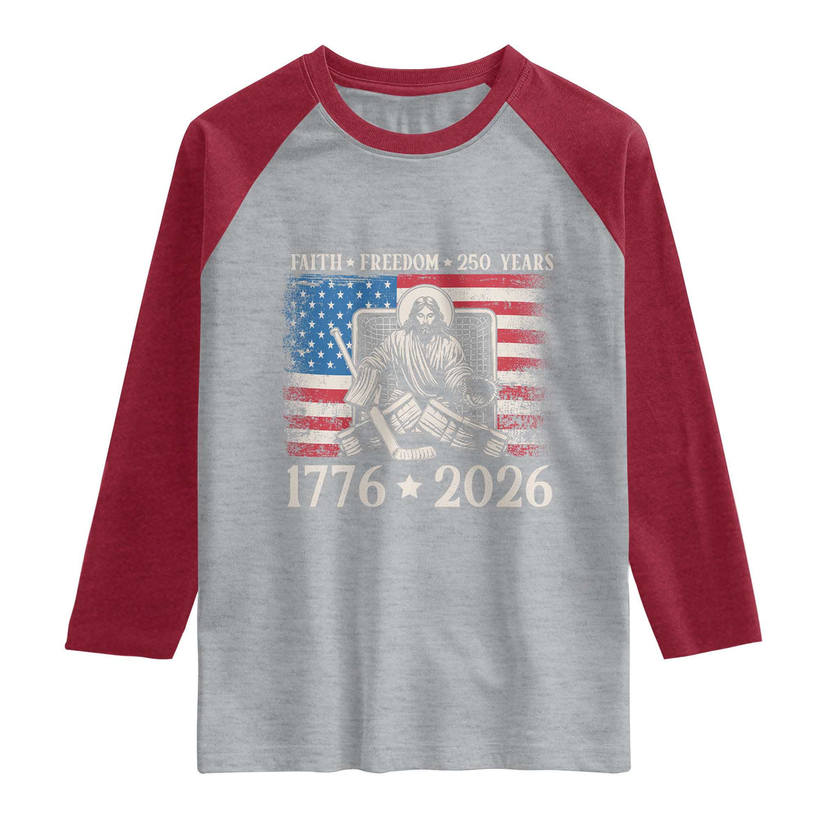 250 Years Faith and Freedom Christian Raglan Shirt Jesus Hockey Player 4th of July American Flag