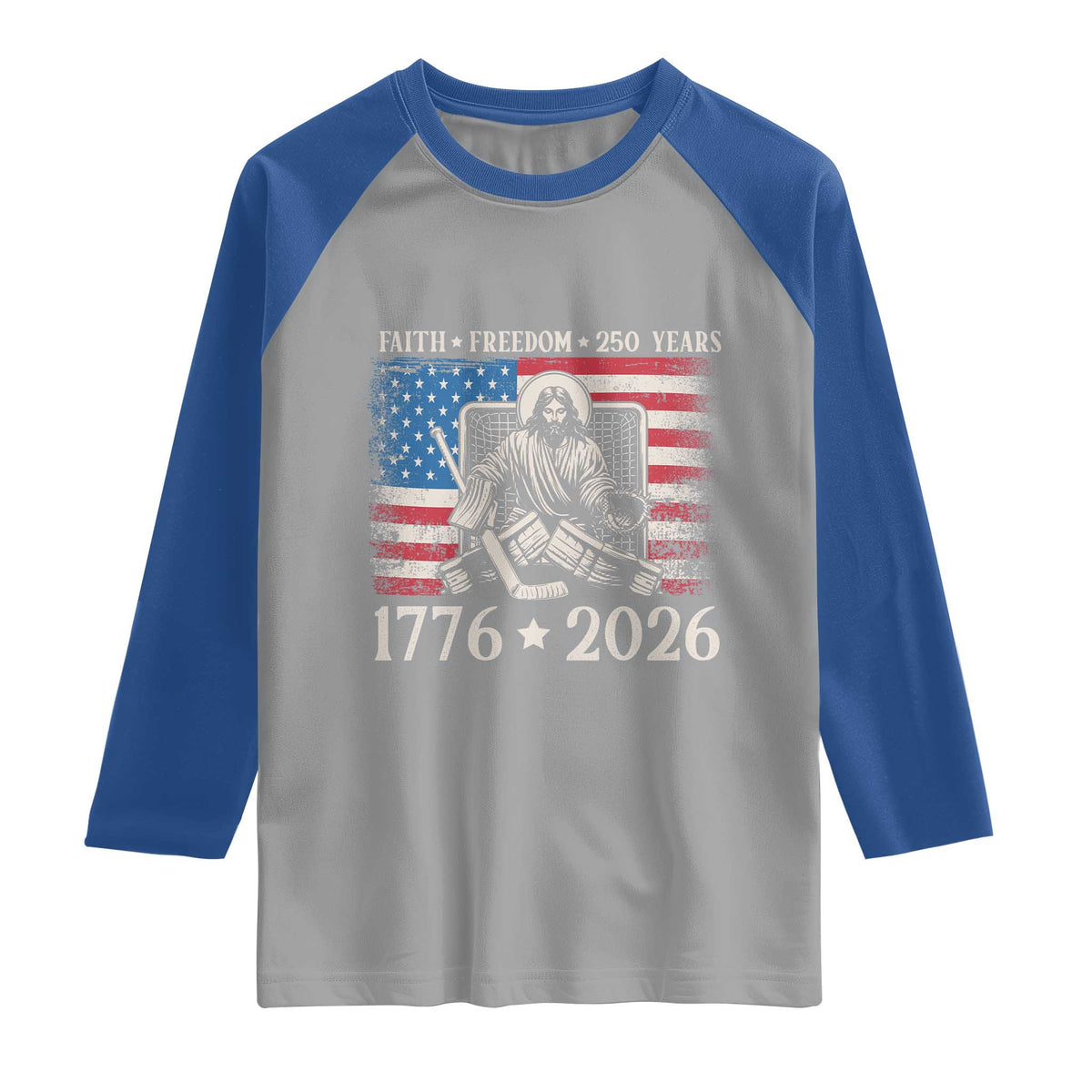 250 Years Faith and Freedom Christian Raglan Shirt Jesus Hockey Player 4th of July American Flag
