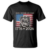 250 Years Faith and Freedom Christian T Shirt Jesus Hockey Player 4th of July American Flag