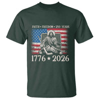 250 Years Faith and Freedom Christian T Shirt Jesus Hockey Player 4th of July American Flag