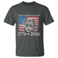 250 Years Faith and Freedom Christian T Shirt Jesus Hockey Player 4th of July American Flag