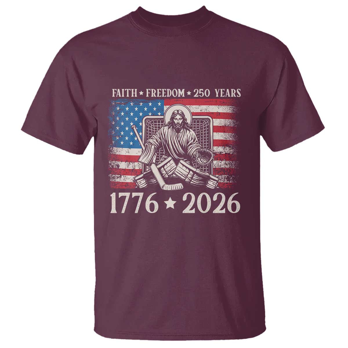 250 Years Faith and Freedom Christian T Shirt Jesus Hockey Player 4th of July American Flag