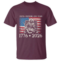 250 Years Faith and Freedom Christian T Shirt Jesus Hockey Player 4th of July American Flag