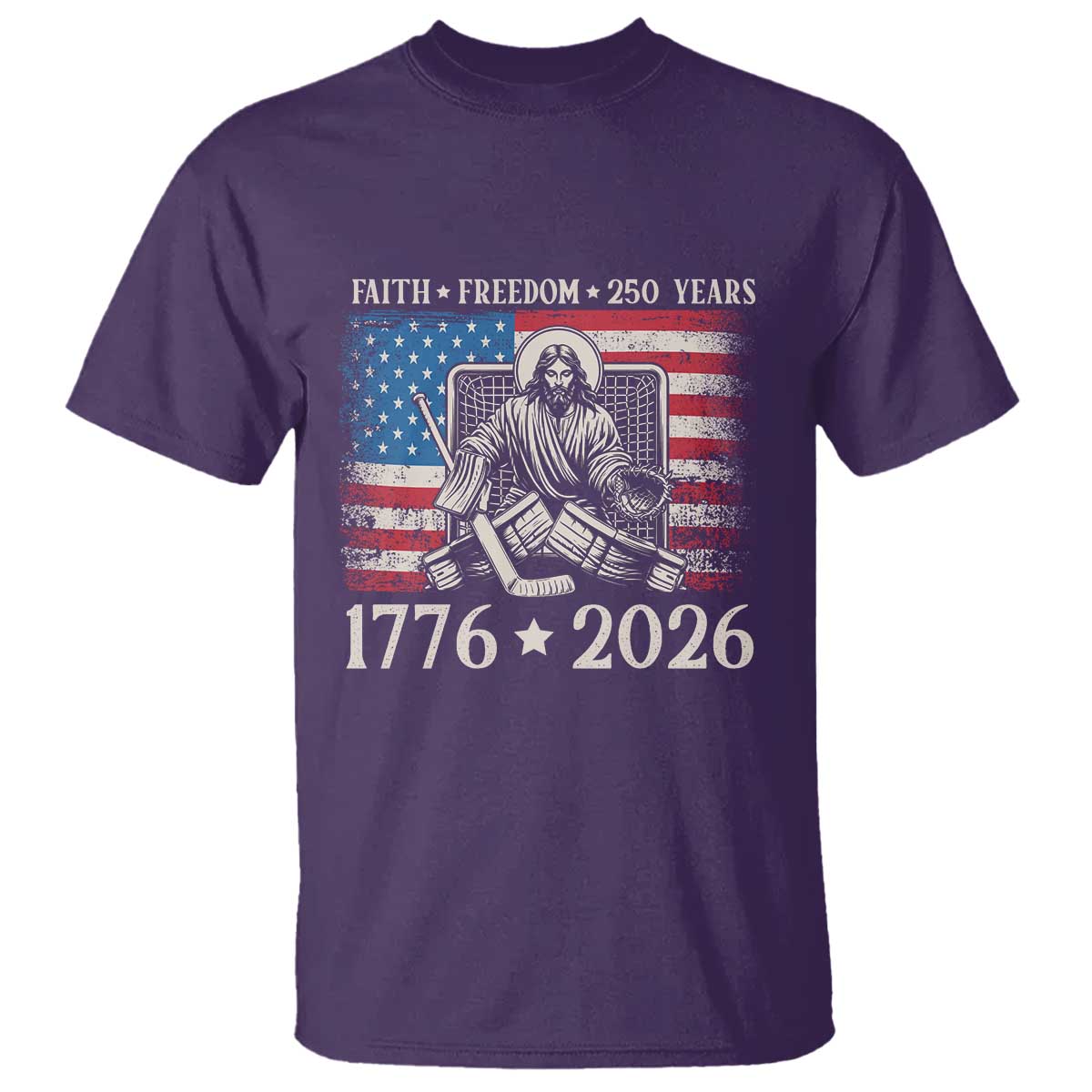 250 Years Faith and Freedom Christian T Shirt Jesus Hockey Player 4th of July American Flag