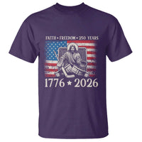 250 Years Faith and Freedom Christian T Shirt Jesus Hockey Player 4th of July American Flag