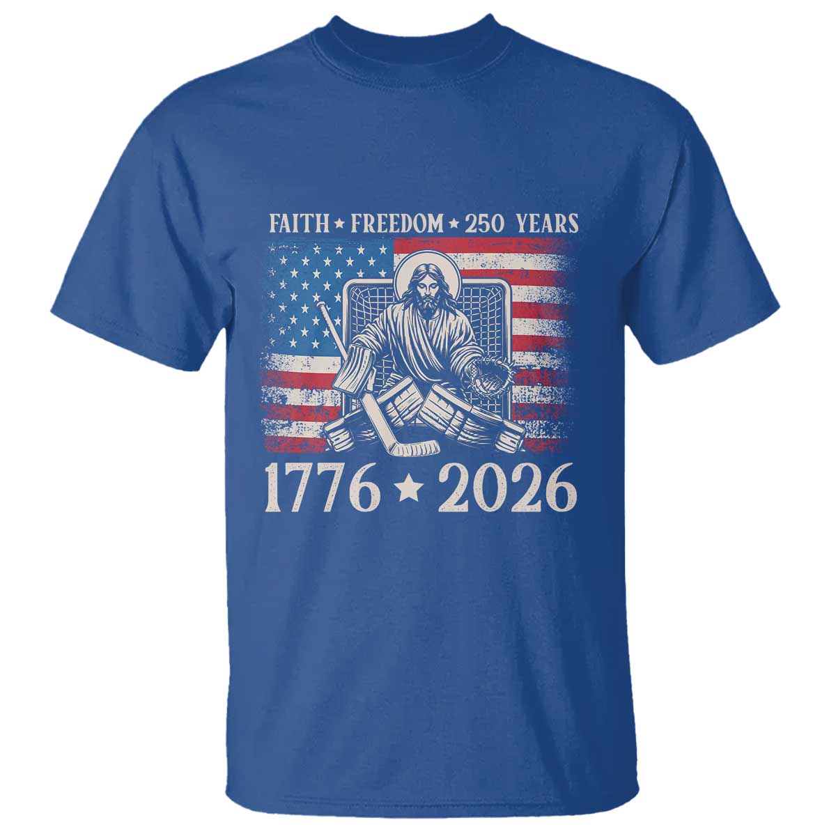 250 Years Faith and Freedom Christian T Shirt Jesus Hockey Player 4th of July American Flag
