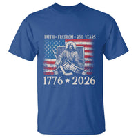 250 Years Faith and Freedom Christian T Shirt Jesus Hockey Player 4th of July American Flag